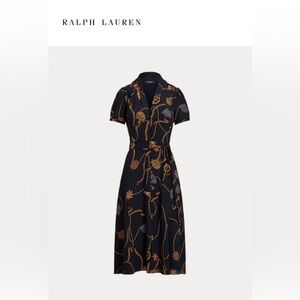 Lauren Ralph Lauren Black and Orange Puff Sleeve Midi Dress